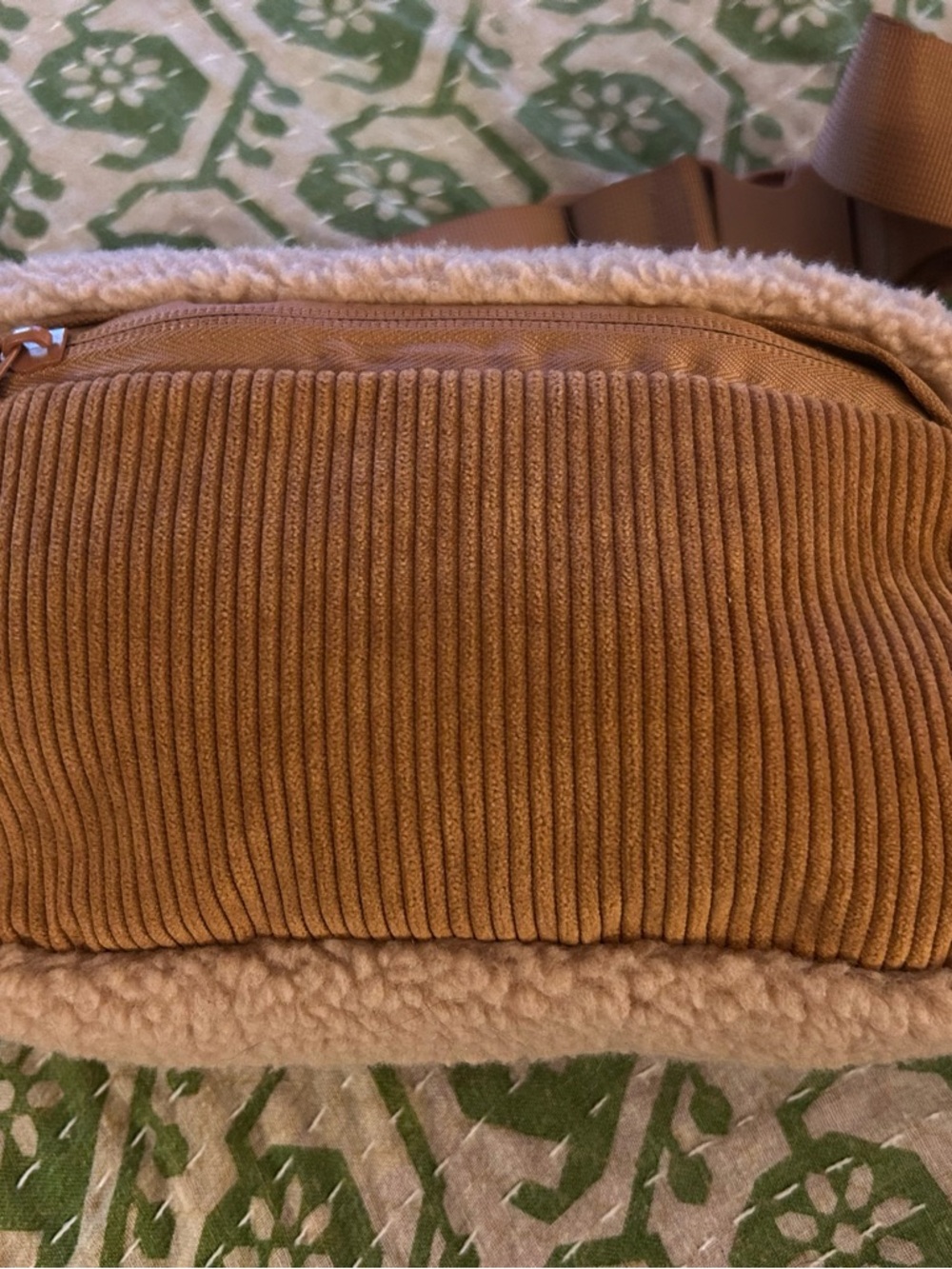 Corduroy Sherpa Crossbody Bag in Camel